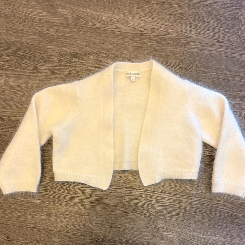 Monsoon Angora Ivory Fuzzy Shrug